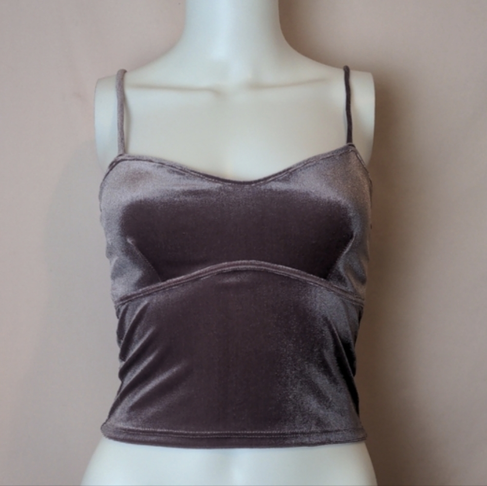 Mauve Velour Adjustable Tie Straps Crop Top
